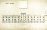 Trinity College, Students Rooms [Jarvis Hall, Long Walk]: Quad Elevation [with alternate tower scheme, flap up] by Francis Hatch Kimball